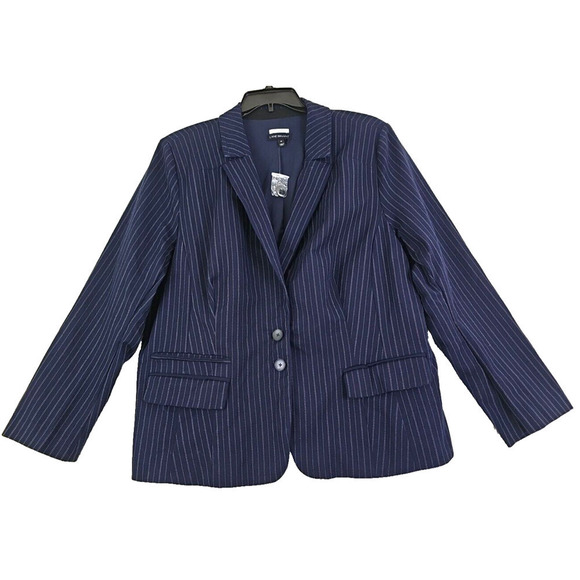 Lane Bryant ~Woman Size 28~Navy/White Pinstripe Blazer 2 Buttons Academia Career - Picture 1 of 14
